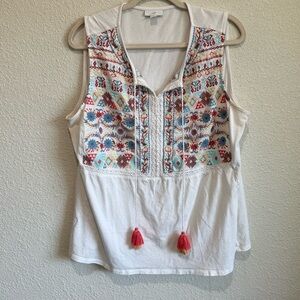 J. Jill Womens Tank Top Boho Embroidered Colorful Artsy Relaxed Cotton Blend 2X